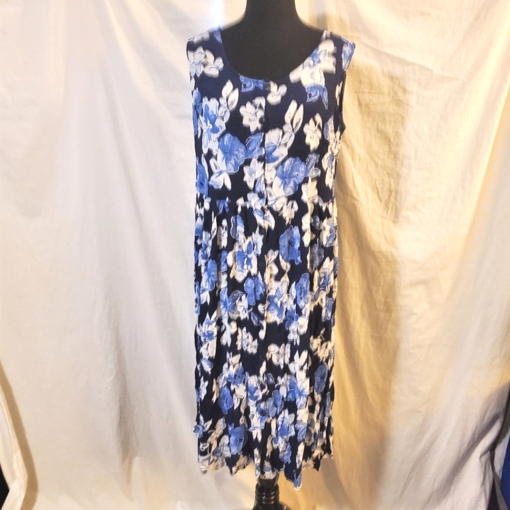 Vintage Honors Plus Suze Smocked Sleeveless Floral Dress 18W
